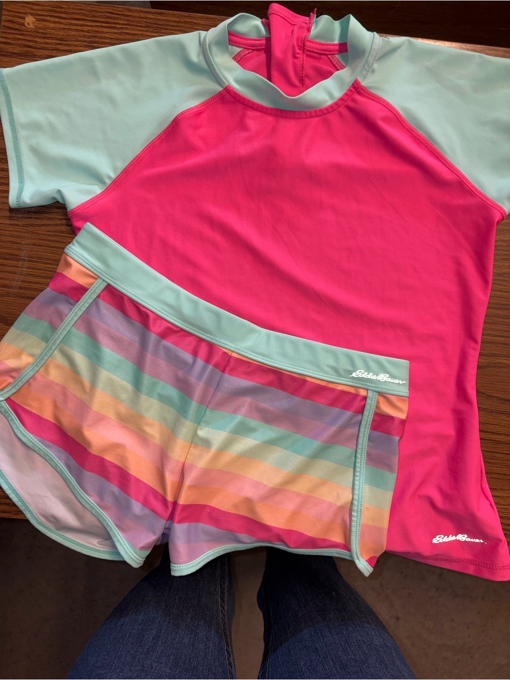 Eddie Bauer Hot Pink & Mint Girls' Swim Rash Guard Set